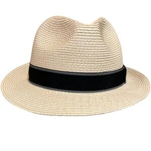 Scala Cream and Black Paper Straw Fedora Hat Mens Size Small/Medium
